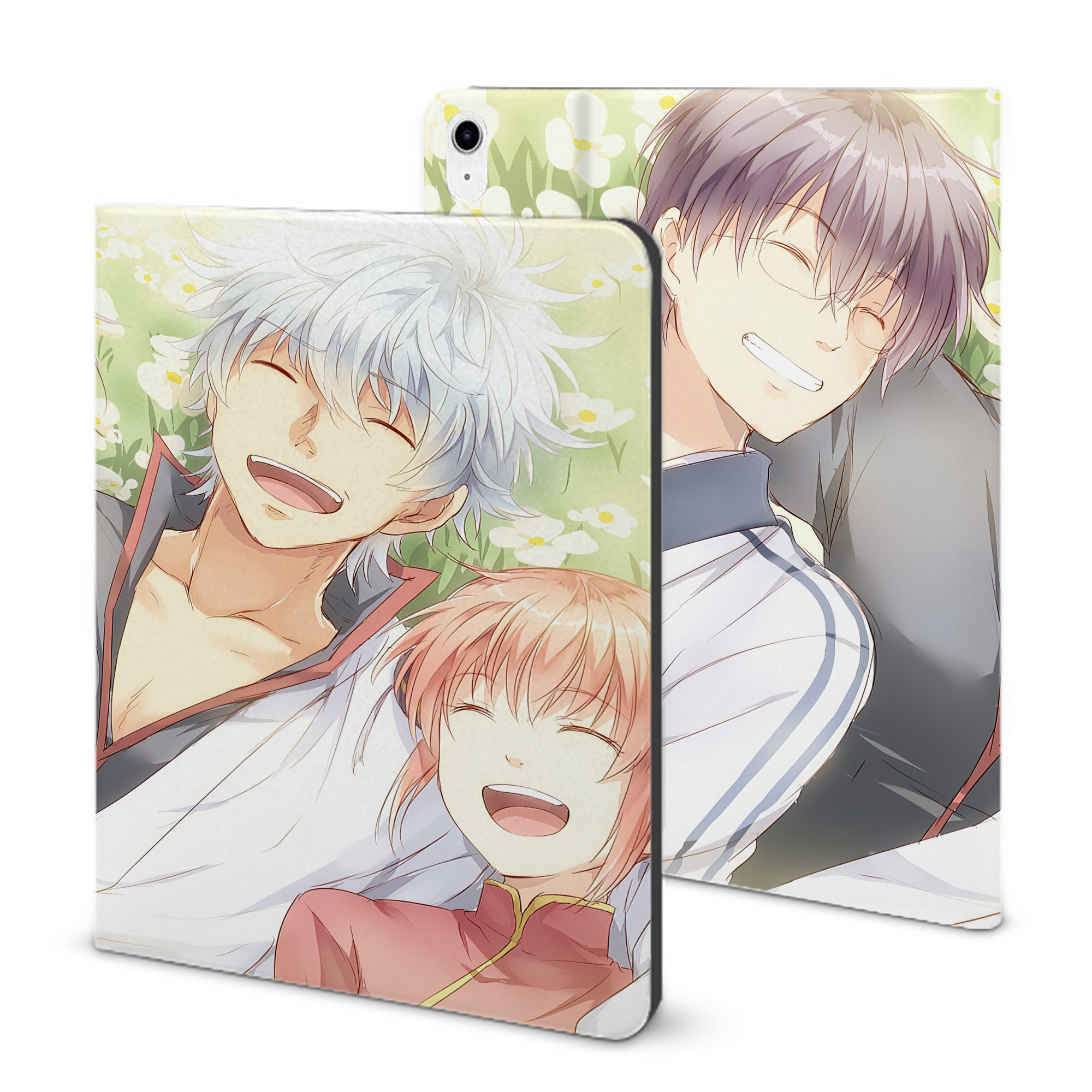 （画像用） ぎんたま 坂田銀時（さかたぎんとき） 神楽 志村新八（しむら しんぱち） GINTAMA Sakata Gintoki Kagura Shimura Shinpachi IPad ケース ブック型 PUレザー TPU 耐衝撃 軽量 薄型 ペン収納なし 全面保護 IPad 各モデル対応